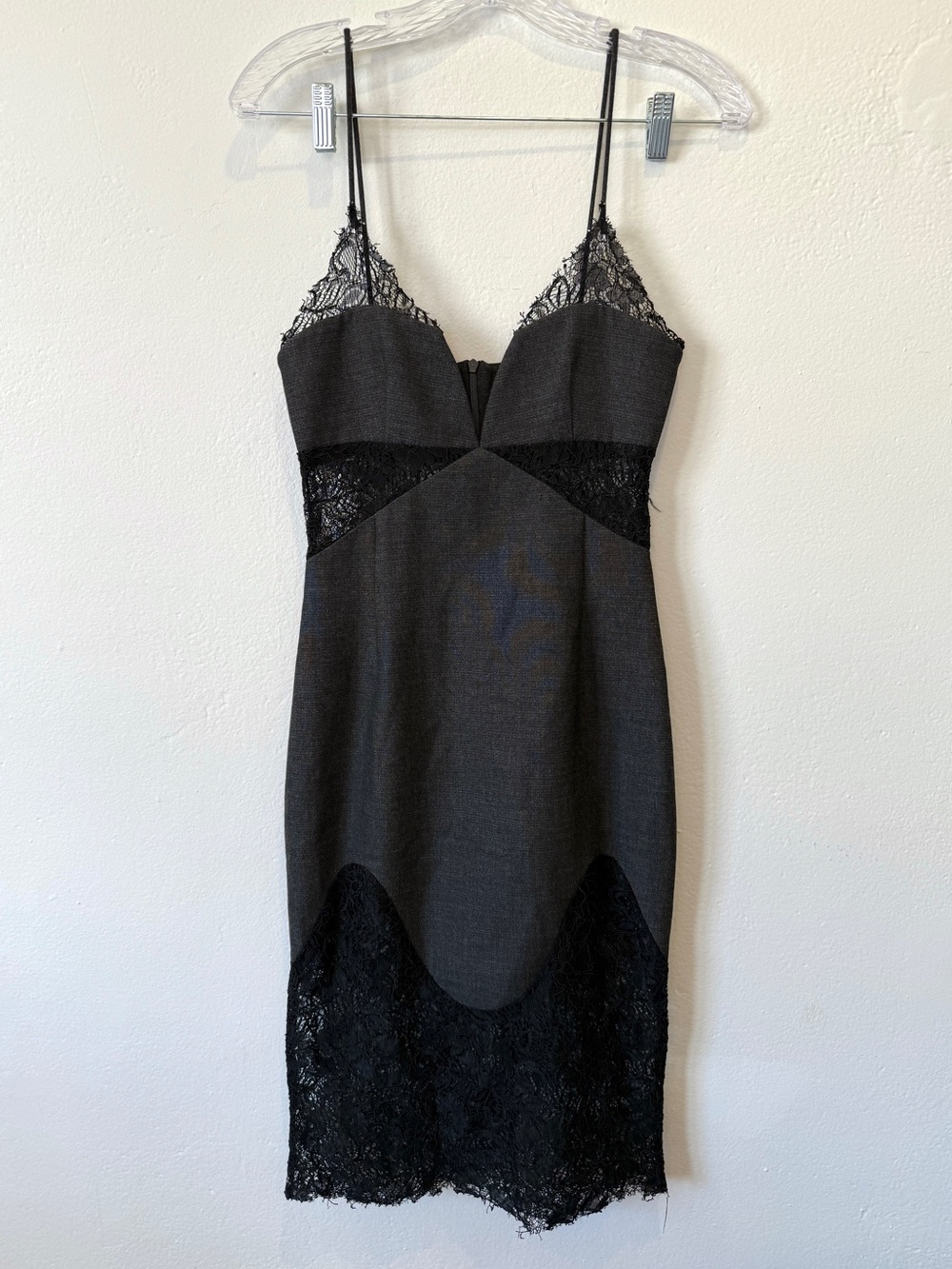 Gray / Black Lace Panel Thin Strap Midi Dress Size XS (See measurements)